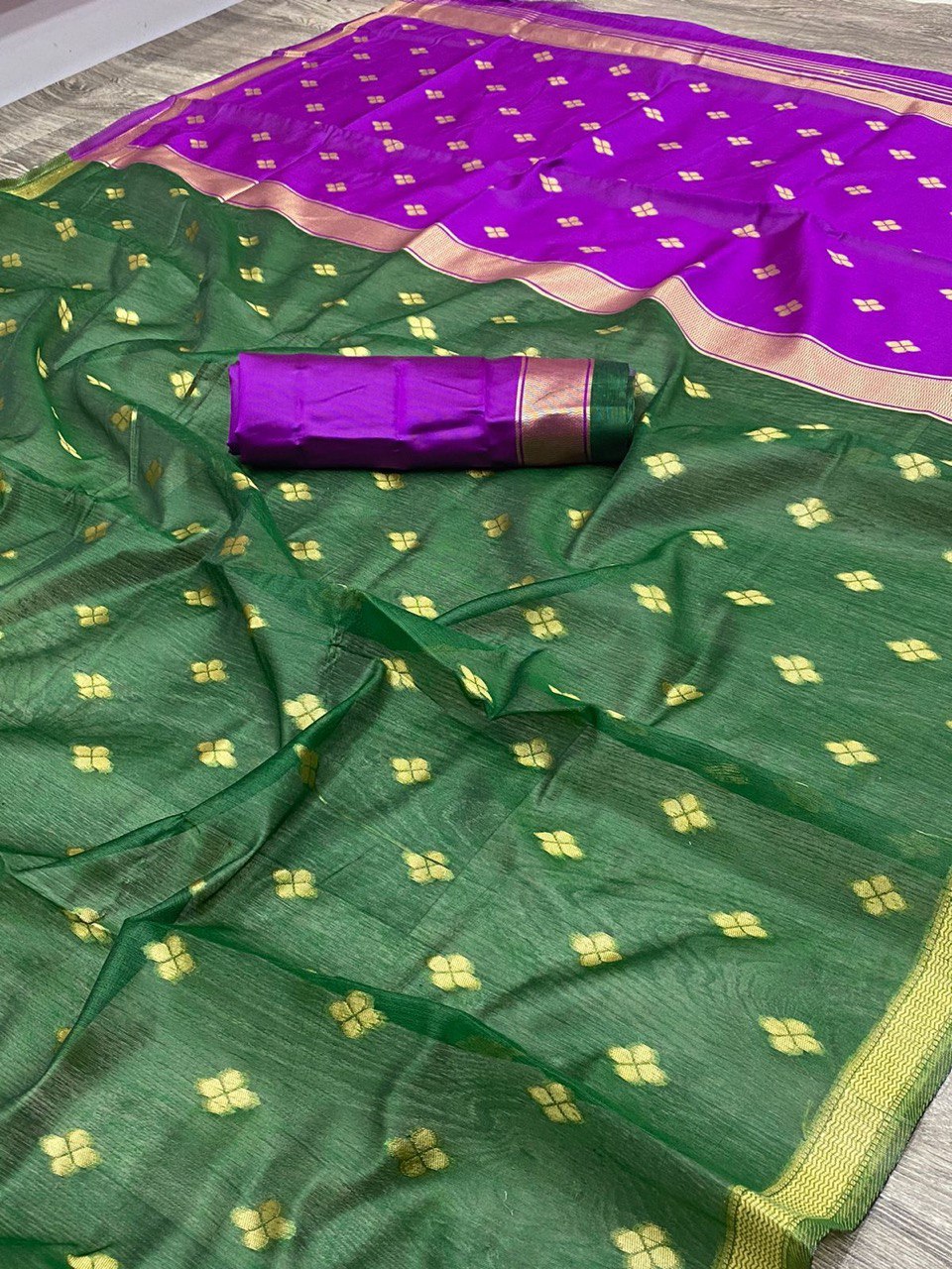 Green Soft Linen Cotton by Icultuer with Zari Woven Design