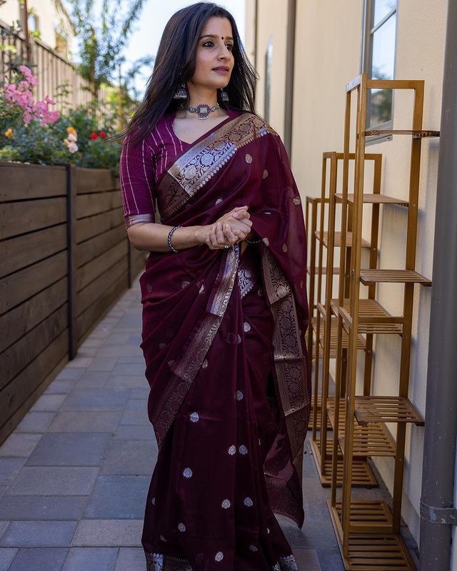 Soft Silk Pure Cotton Maroon Color by Icultuer with Art Silk Blouse