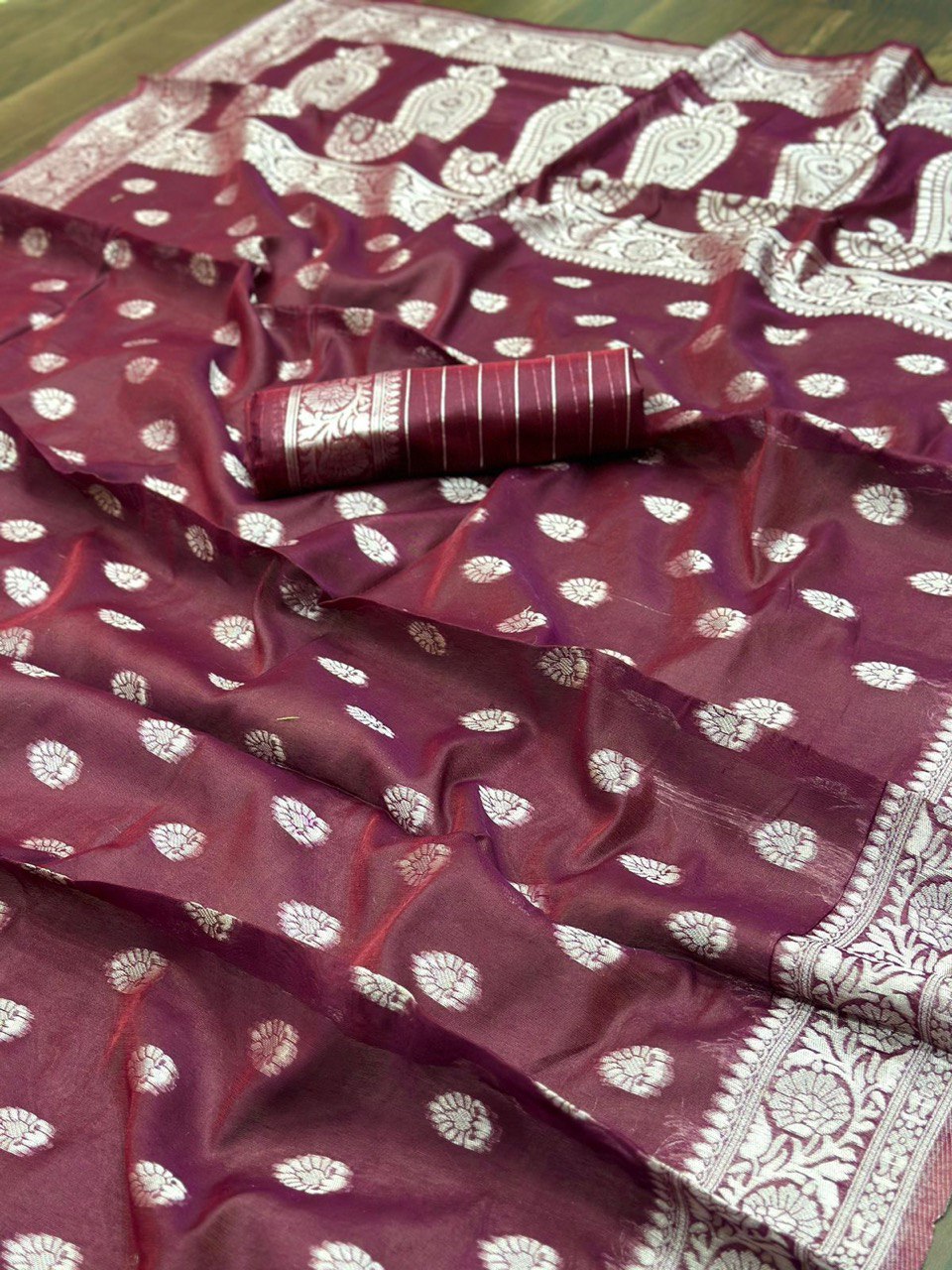 Soft Silk Pure Cotton Maroon Color by Icultuer with Art Silk Blouse