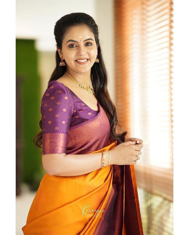Yellow Kadwa Weave Lichi Silk by Icultuer for Women