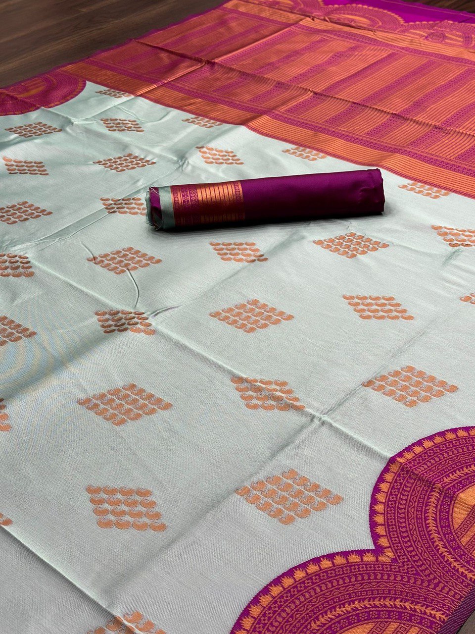 Soft Silk Banarasi Sky Color by Icultuer with Kawda Technique