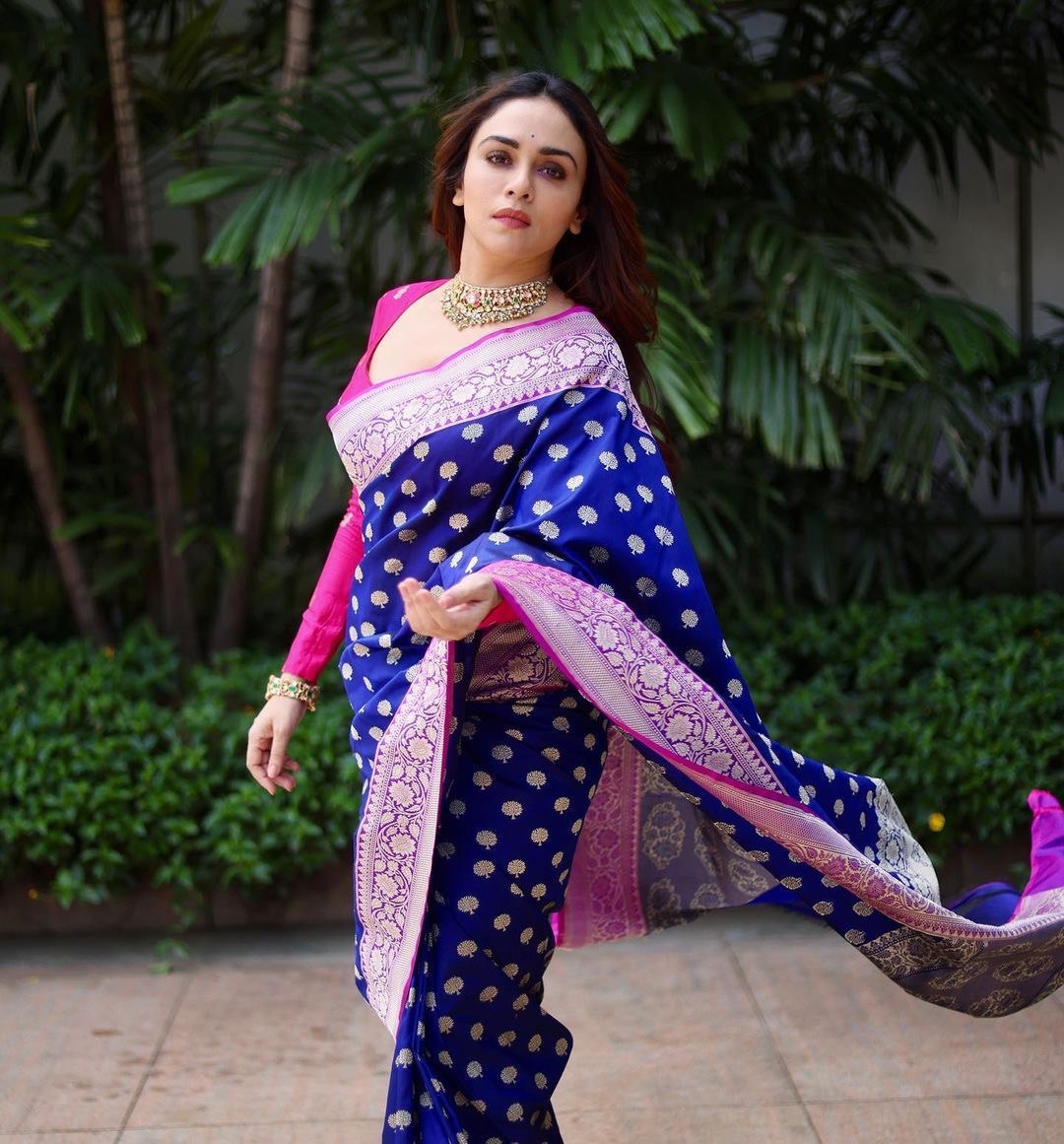 Royal Blue Zari Woven Soft Silk Banarasi by Icultuer