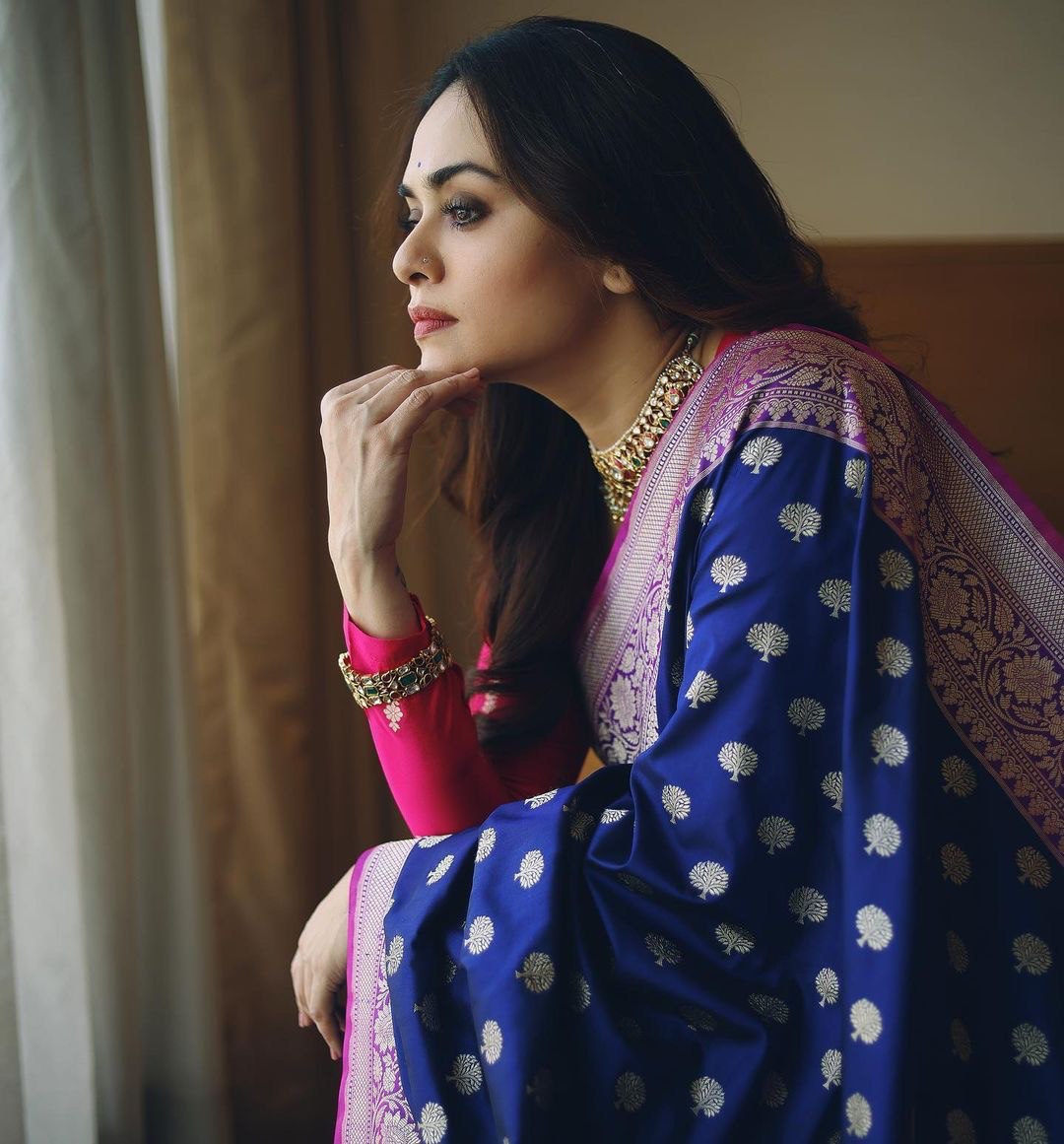 Royal Blue Zari Woven Soft Silk Banarasi by Icultuer
