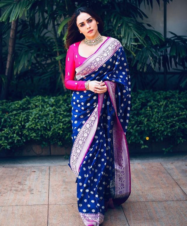 Royal Blue Zari Woven Soft Silk Banarasi by Icultuer