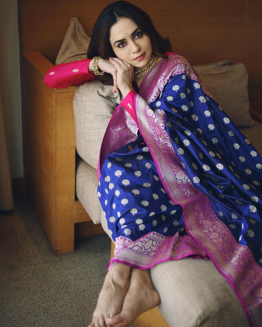 Royal Blue Zari Woven Soft Silk Banarasi by Icultuer