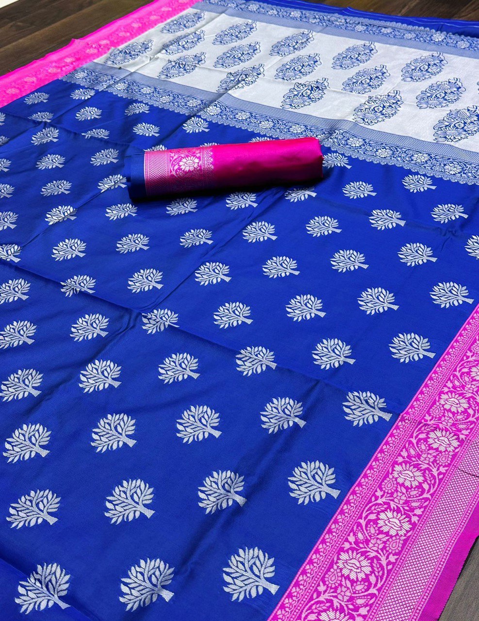 Royal Blue Zari Woven Soft Silk Banarasi by Icultuer