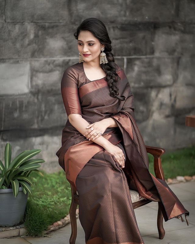 Brown Zigzag Woven Kanjivaram Soft Silk Jacquard by Icultuer