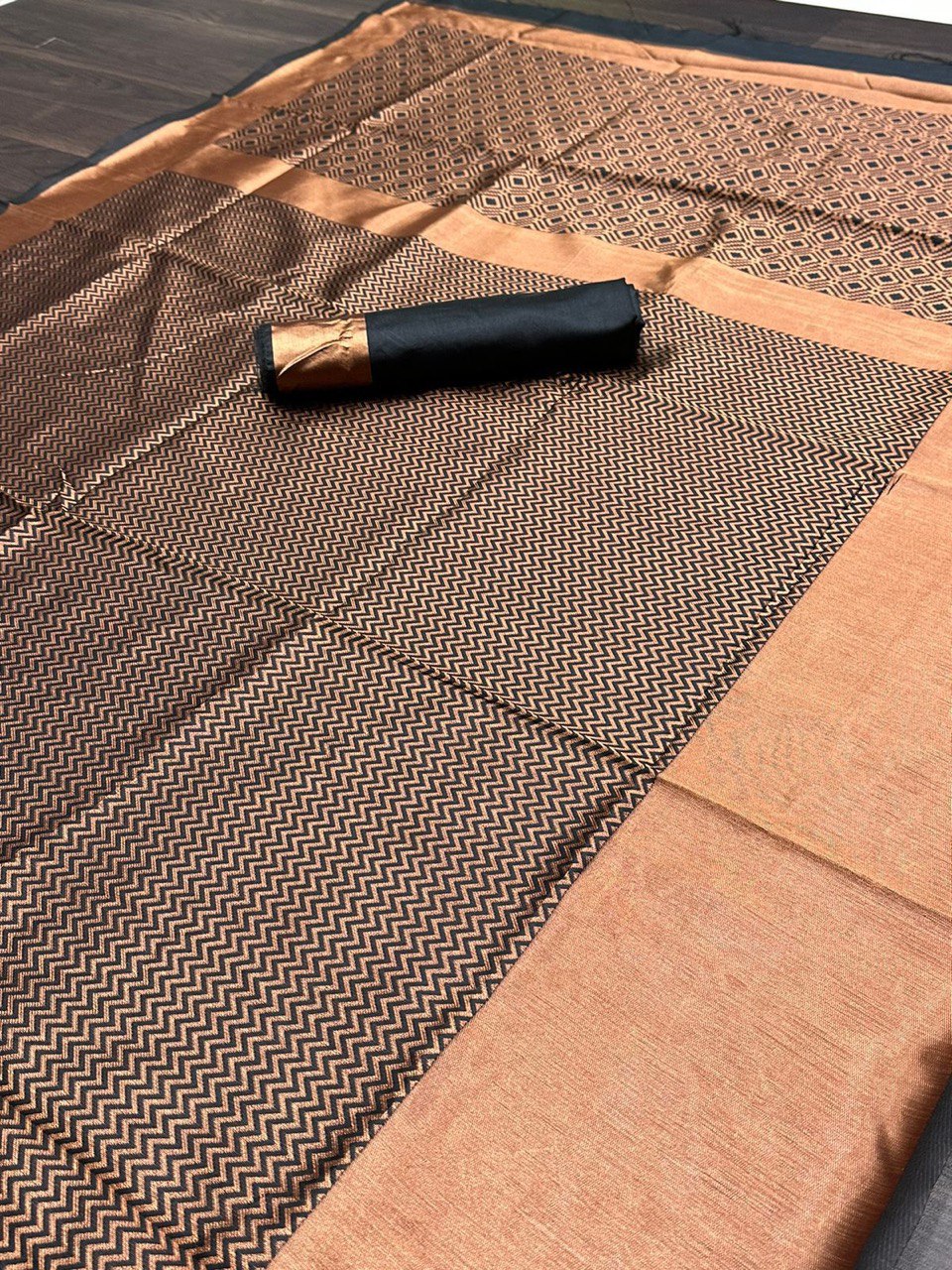 Brown Zigzag Woven Kanjivaram Soft Silk Jacquard by Icultuer