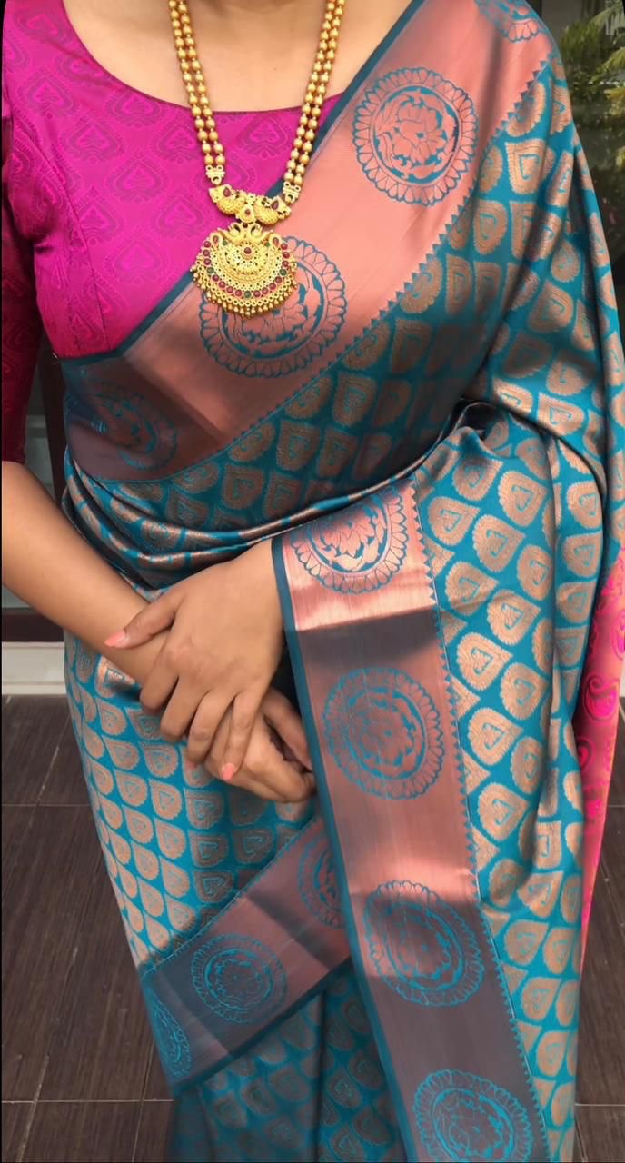 Blue Heavy Zari Design Banarasi Soft Silk by Icultuer