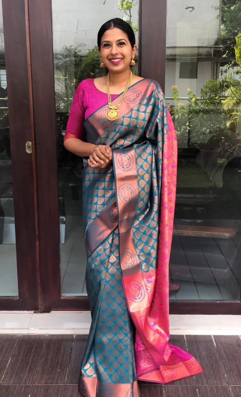 Blue Heavy Zari Design Banarasi Soft Silk by Icultuer