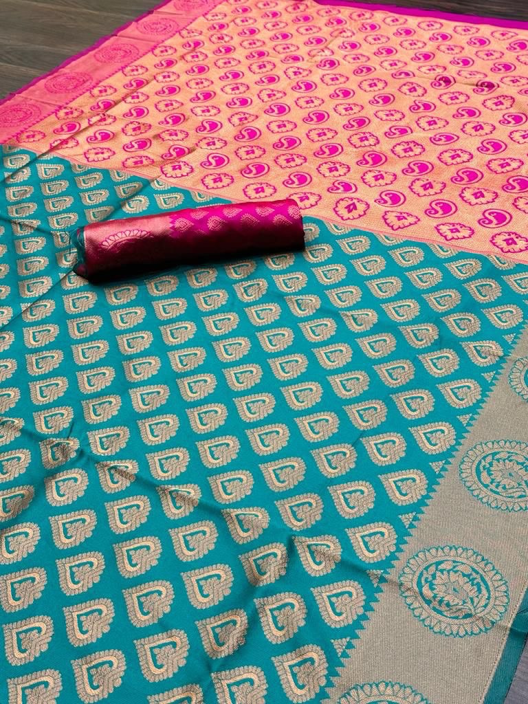 Blue Heavy Zari Design Banarasi Soft Silk by Icultuer