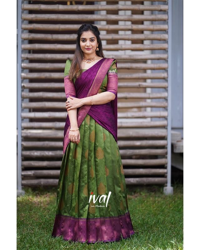 Green Pure Zari Weaving Half by Icultuer for Women's