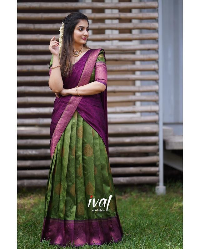 Green Pure Zari Weaving Half by Icultuer for Women's