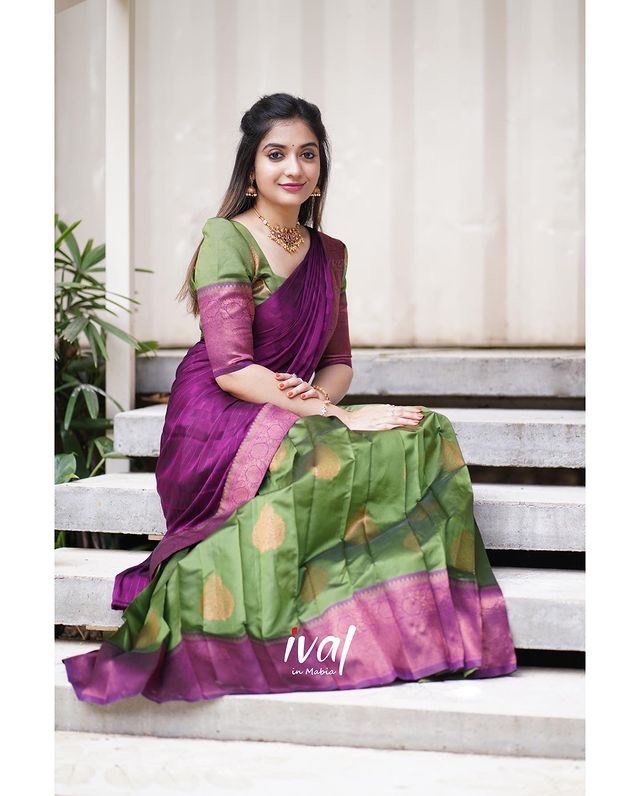 Green Pure Zari Weaving Half by Icultuer for Women's