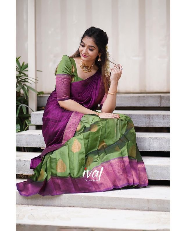 Green Pure Zari Weaving Half by Icultuer for Women's