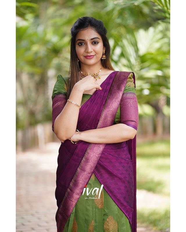 Green Pure Zari Weaving Half by Icultuer for Women's