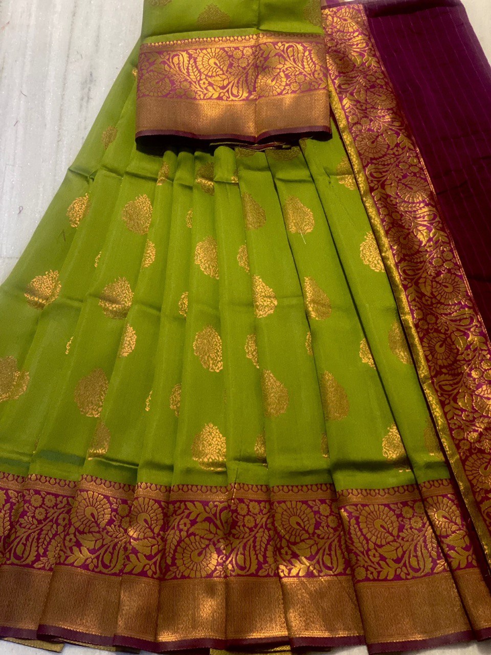 Green Pure Zari Weaving Half by Icultuer for Women's