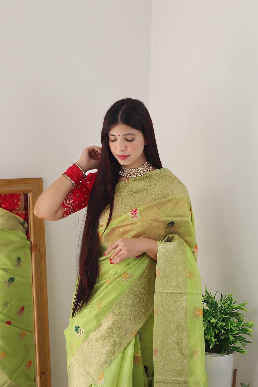 Pista Hand Woven Organza Soft Silk by Icultuer for Women