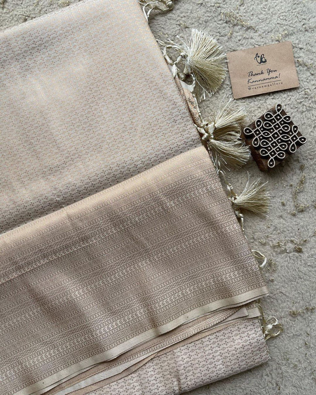 Cream Copper Zari Weaving Banarasi Soft Silk by Icultuer