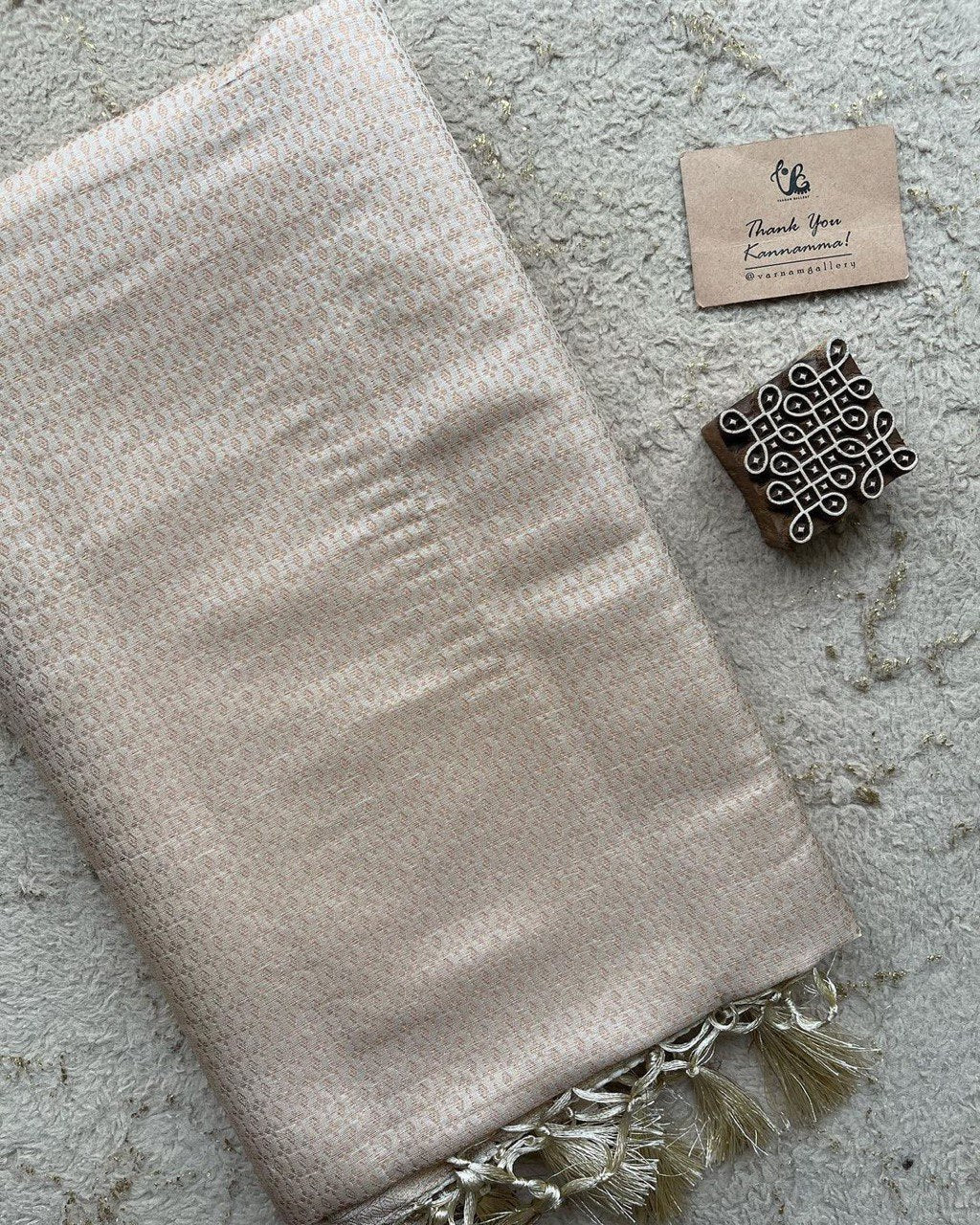 Cream Copper Zari Weaving Banarasi Soft Silk by Icultuer