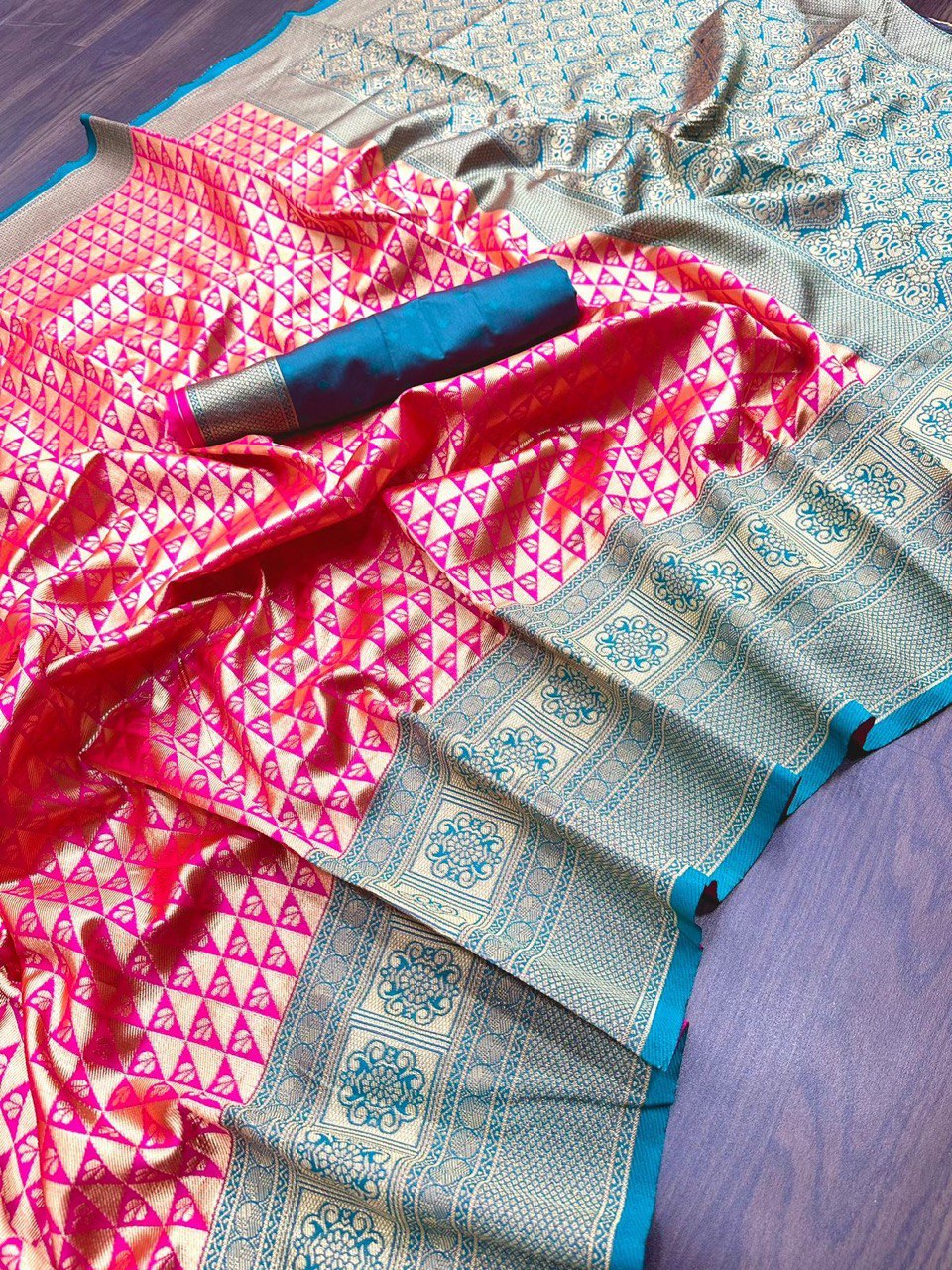 Pink Lichi Silk Banarasi pink by Icultuer for women