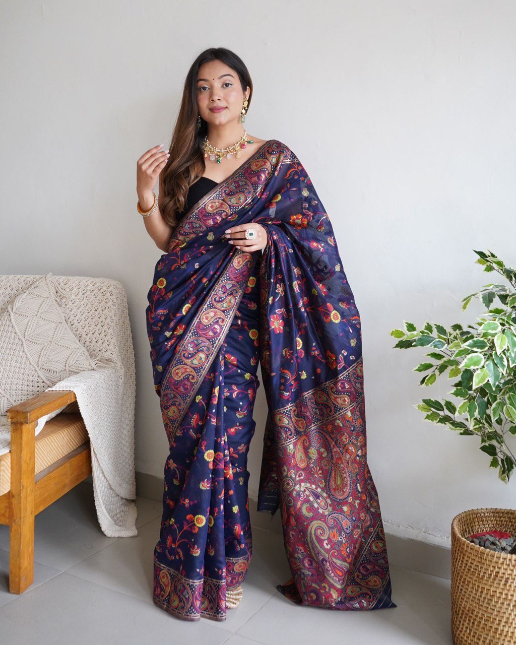 Blue Pure Zari Weaving Banarasi by Icultuer for Party Wear