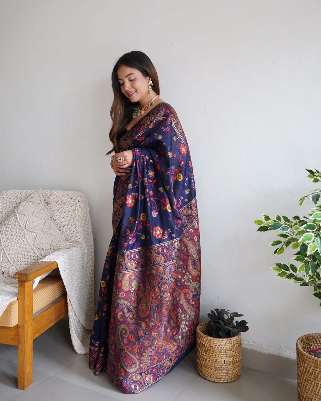 Blue Pure Zari Weaving Banarasi by Icultuer for Party Wear