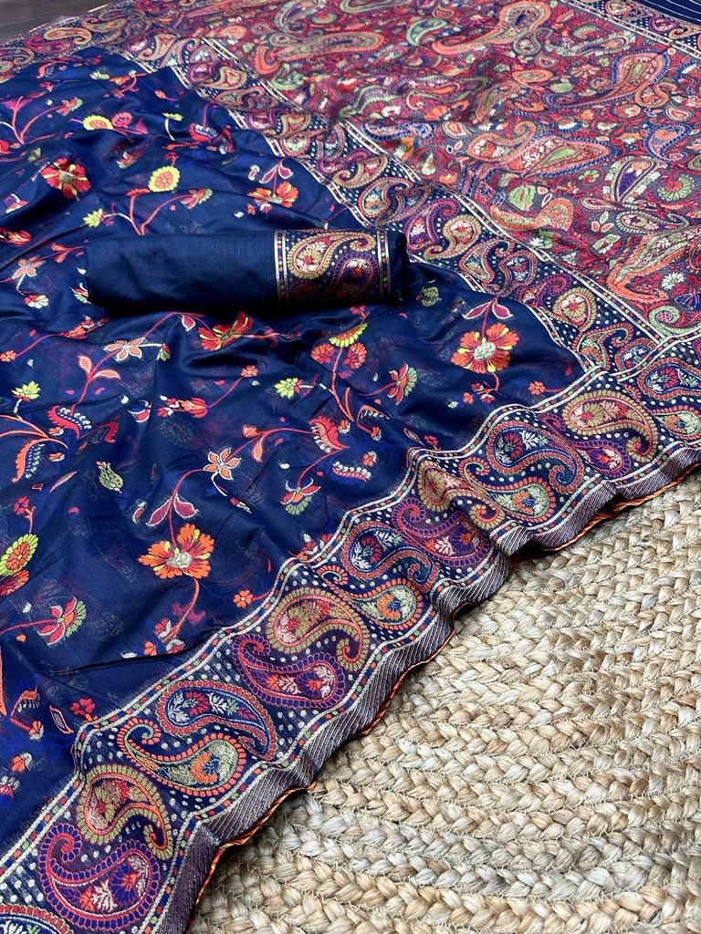 Blue Pure Zari Weaving Banarasi by Icultuer for Party Wear