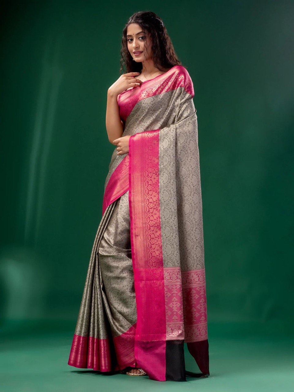 Grey Banarasi Soft Lichi Silk by Icultuer for Wedding
