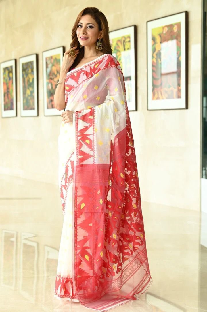 White Linen Banarasi Cotton Jacquard Work by Icultuer