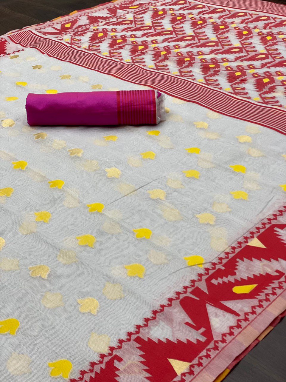 White Linen Banarasi Cotton Jacquard Work by Icultuer