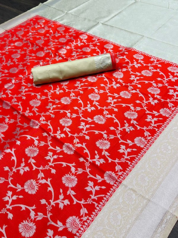 Red Semi Silk by Icultuer with Zari Weaving Work