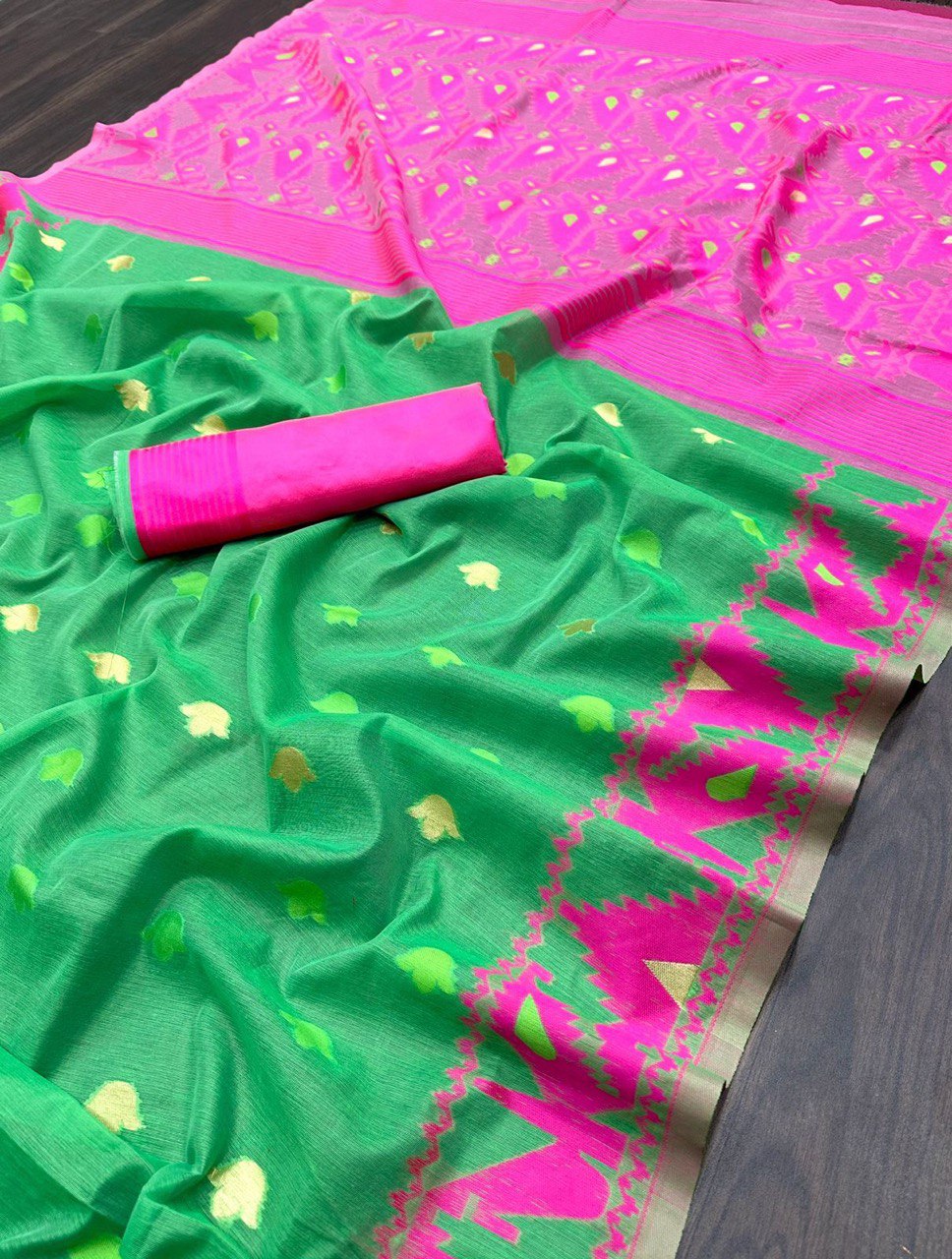 Green Soft Hand Woven Jamdani Cotton by Icultuer