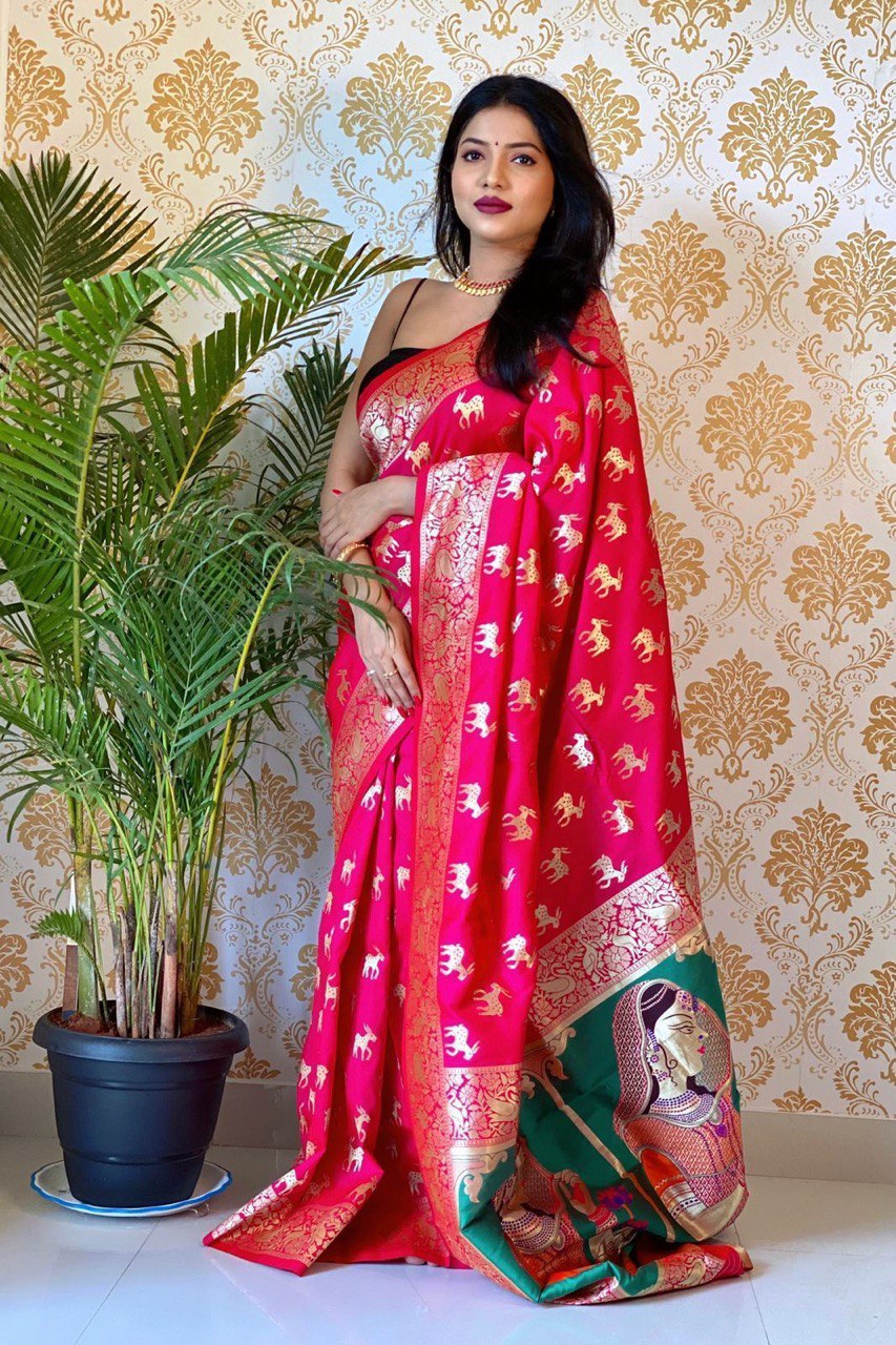 Red Color Bollywood Silk Blend by Icultuer for Women
