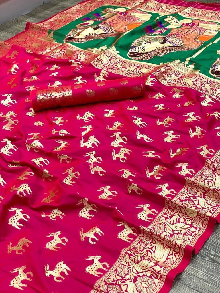 Red Color Bollywood Silk Blend by Icultuer for Women