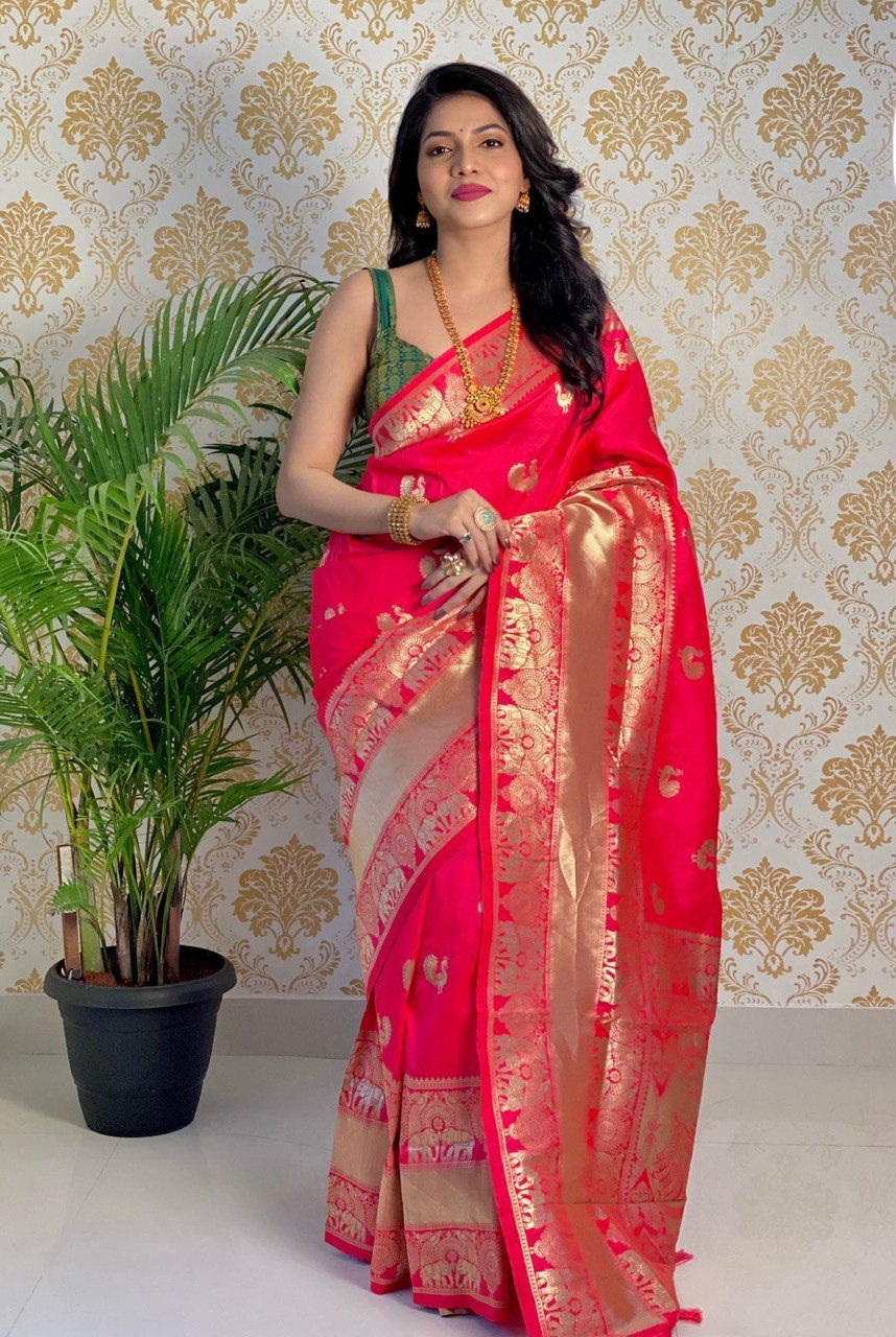 Peach Hand Woven Silk by Icultuer with Blouse