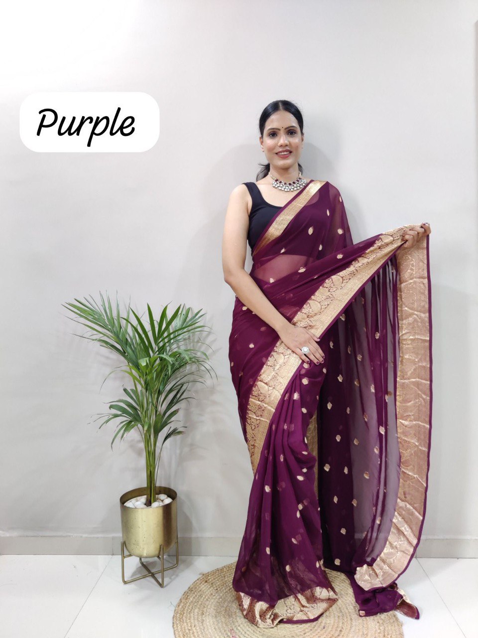 Georgette Soft Silk by Icultuer with Zari Work