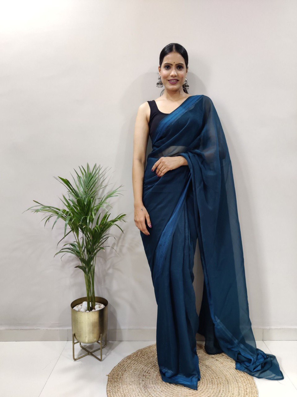 Multi Color Soft Silk by Icultuer With Black Satin Blouse