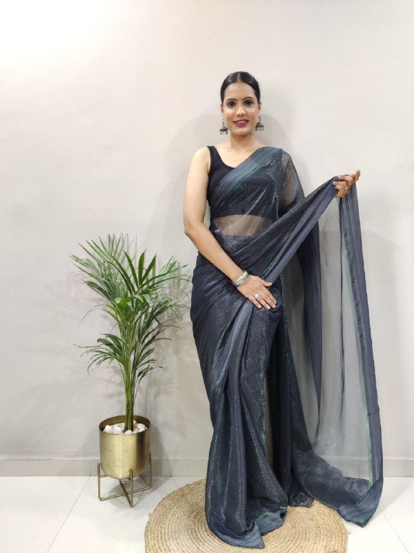 Multi Color Soft Silk by Icultuer With Black Satin Blouse