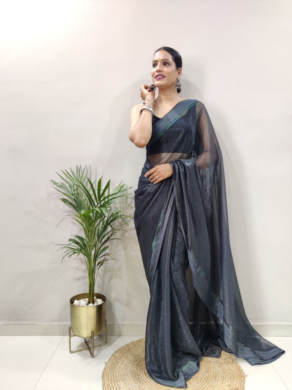 Multi Color Soft Silk by Icultuer With Black Satin Blouse