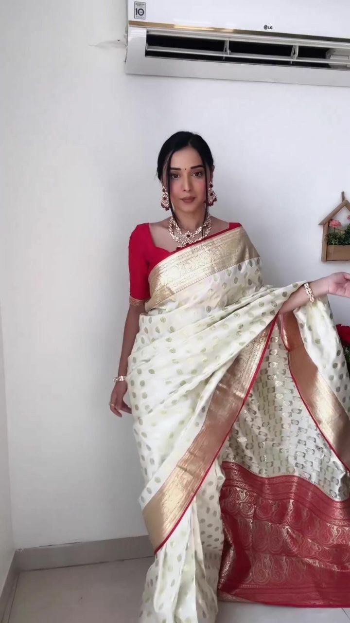 White Ready To Wear Premium Soft Lichi Jacquard Silk by Icultuer