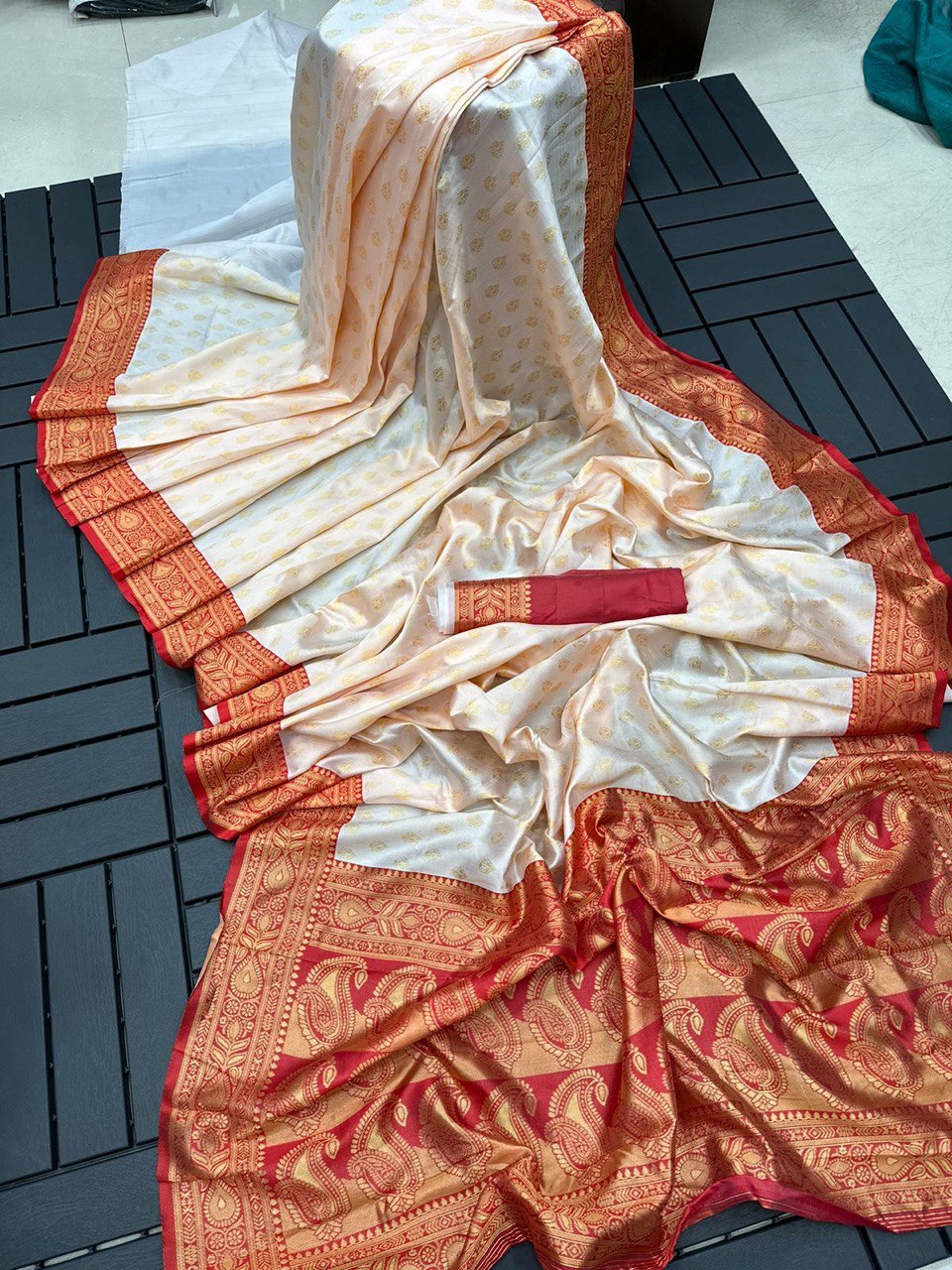 White Ready To Wear Premium Soft Lichi Jacquard Silk by Icultuer