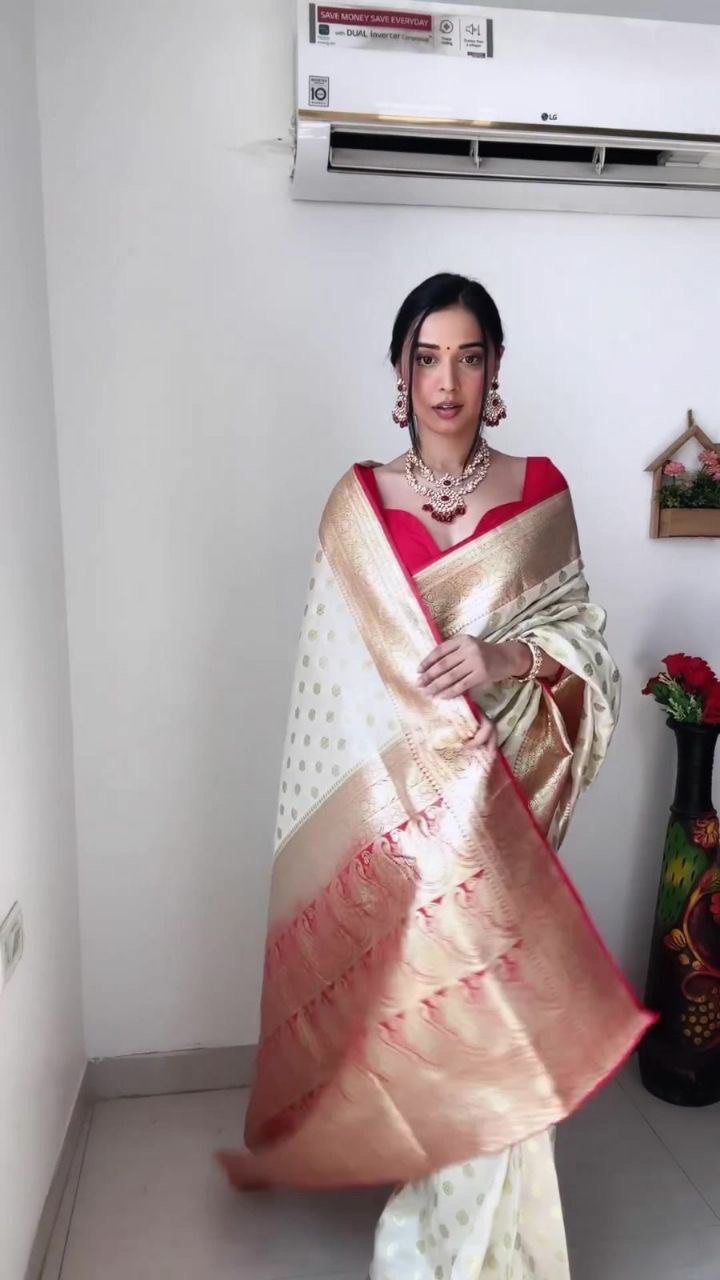 White Ready To Wear Premium Soft Lichi Jacquard Silk by Icultuer