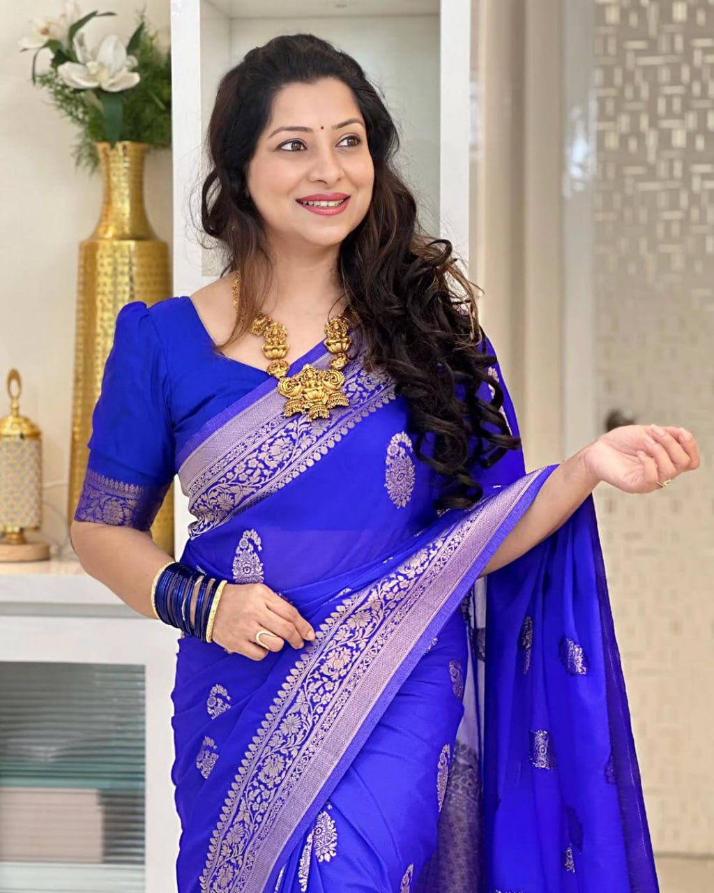 Banarasi Soft Silk Saree in Royal Blue