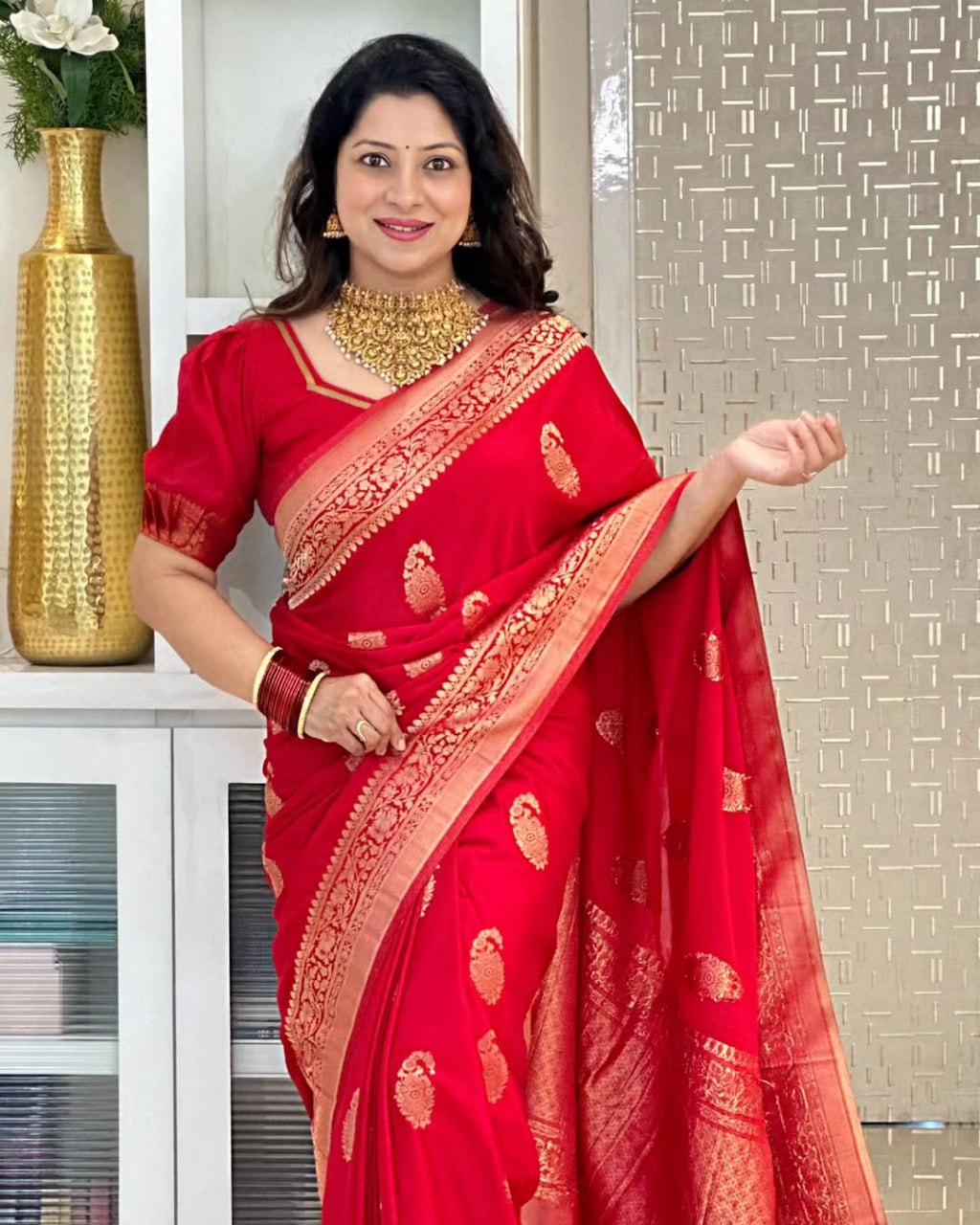 Banarasi Soft Silk Saree in Red