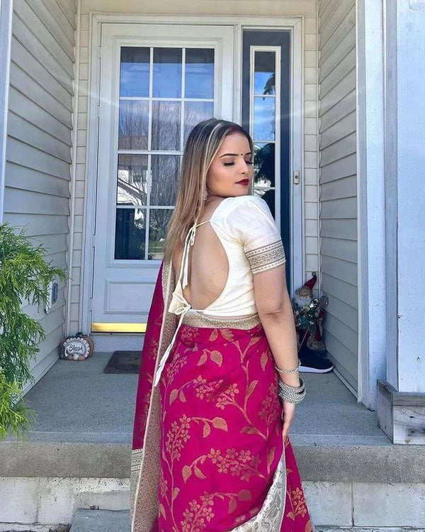 Pink Pure Soft Lichi Silk Flower Print by Icultuer