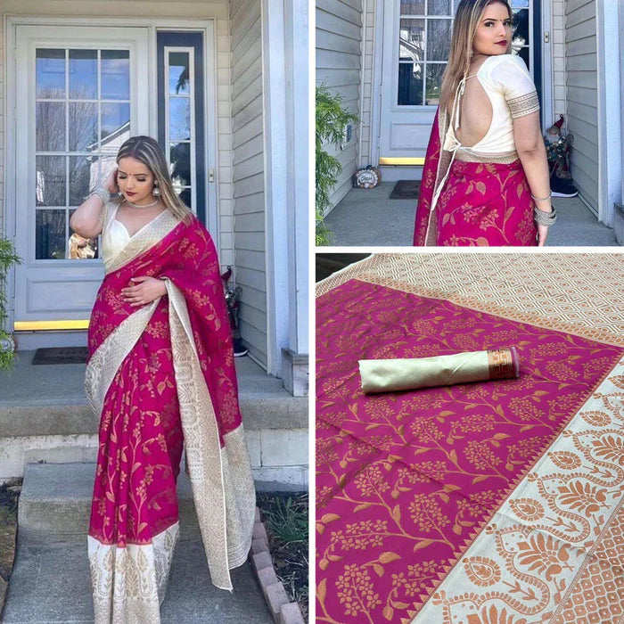 Pink Pure Soft Lichi Silk Flower Print by Icultuer