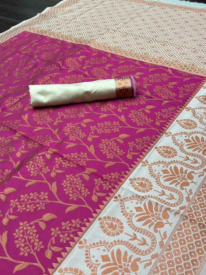 Pink Pure Soft Lichi Silk Flower Print by Icultuer