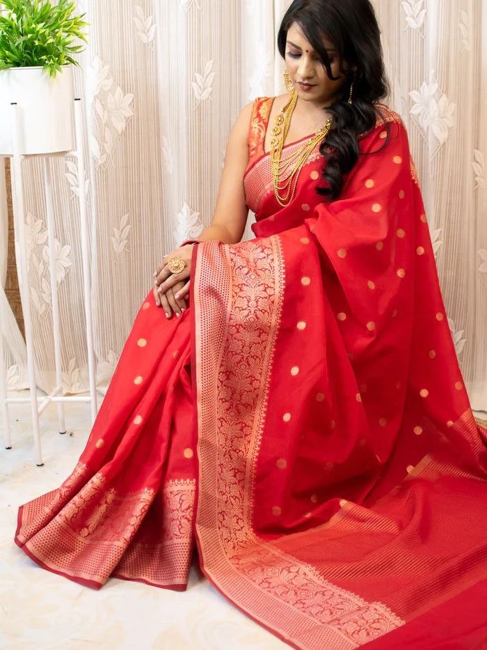 Red Soft Lichi Silk Banarasi by Icultuer