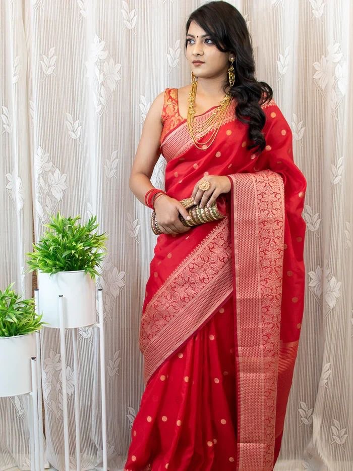 Red Soft Lichi Silk Banarasi by Icultuer